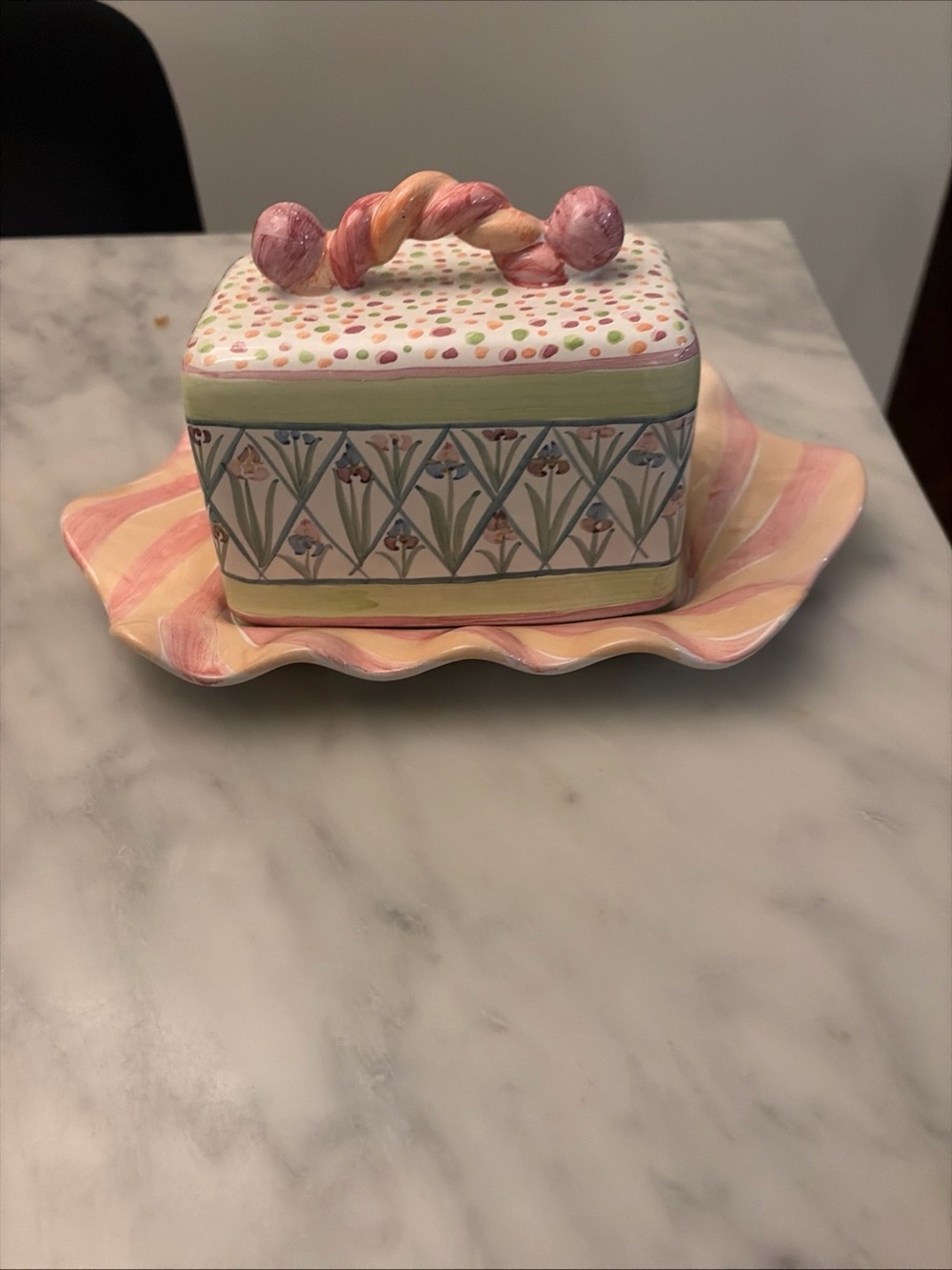 MacKenzie-Childs Bearded Iris Hand-Painted Butter Dish